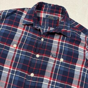 Polo Ralph‎ Lauren Shirt Mens Large Blue Plaid Short Sleeve Button Front Casual